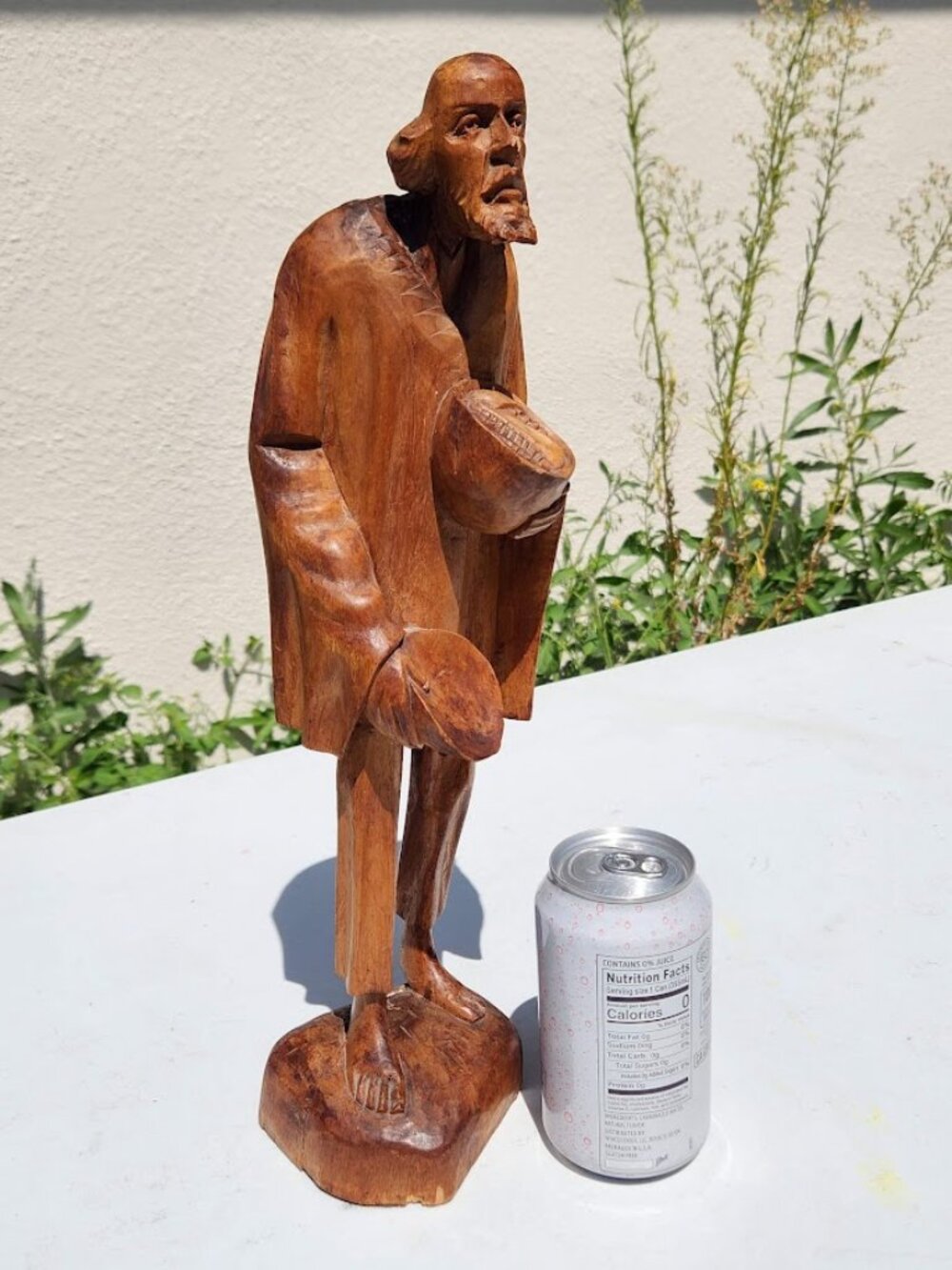 Vintage Hand-Carved Wood Folk Art Statue 16" Tall Mid-Century MCM Traveler Wande